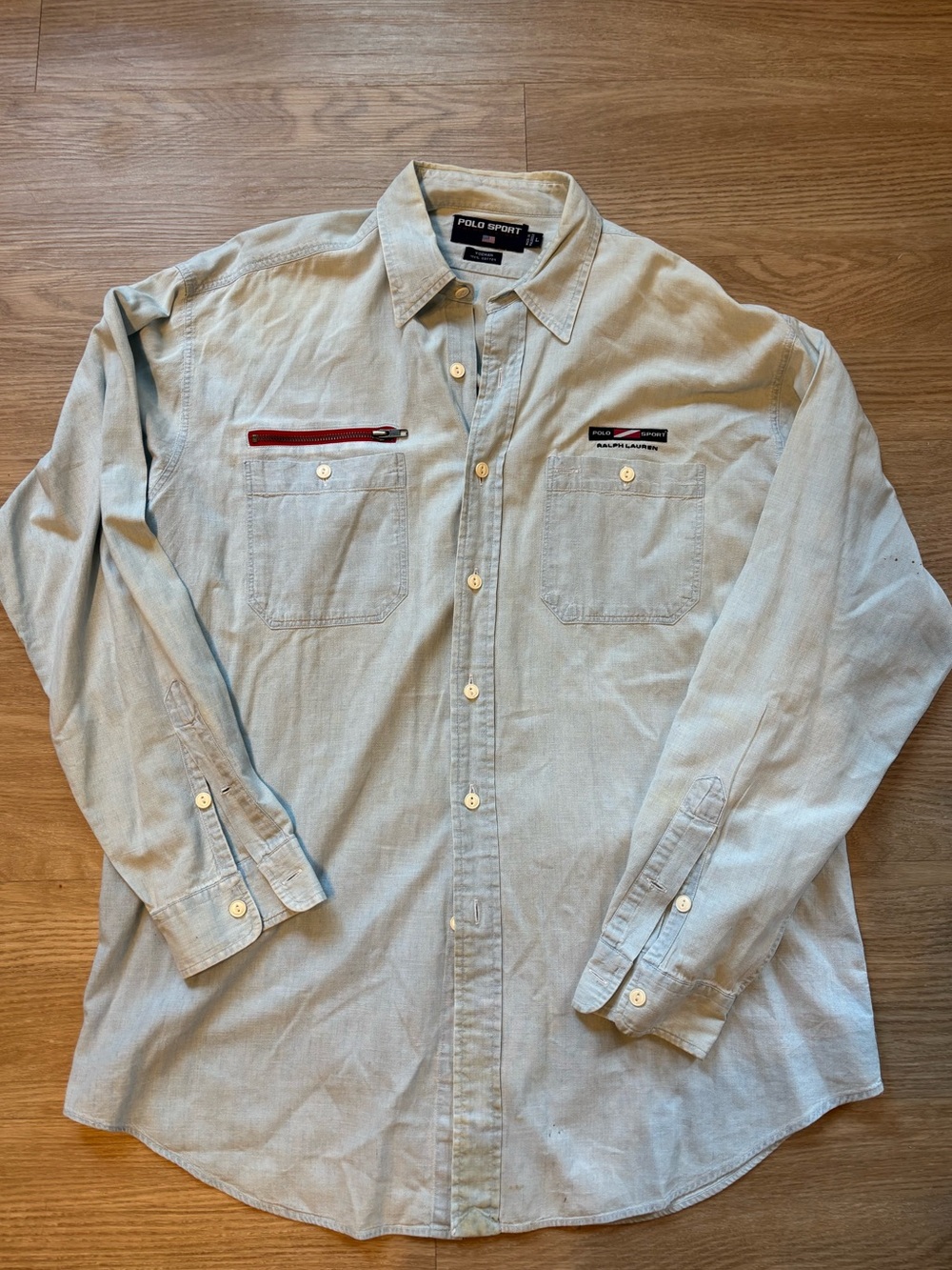 VTG Polo Sport Ralph Lauren Men’s Sz L Chambray Yoeman Button Down Distressed